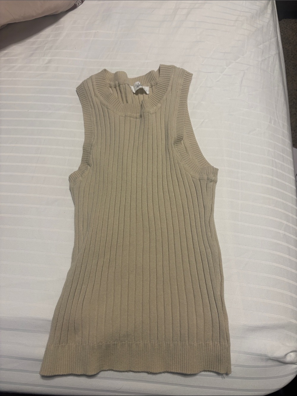 Ribbed Sleeveless Knit Tank – Light Beige